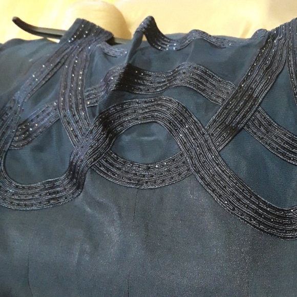 Tahari navy blue dress 12 beautiful ribbon wave beachy beach bust details - Picture 3 of 8